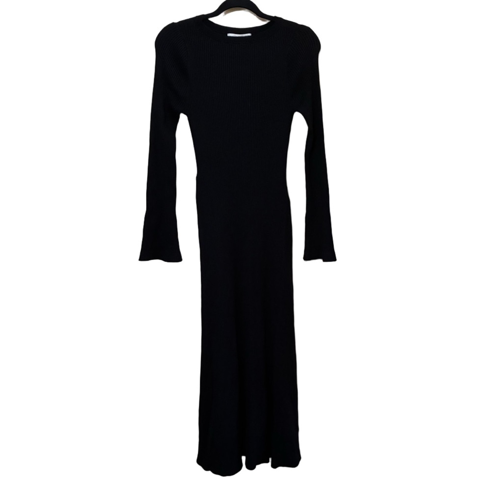 Loft Crew Neck Midi Dress Women’s XL Black Long Sleeve Stretch